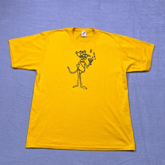 Vintage 80s Pink Panther JerzeesT Shirt Yellow XL Made‎ in USA Graphic Tee